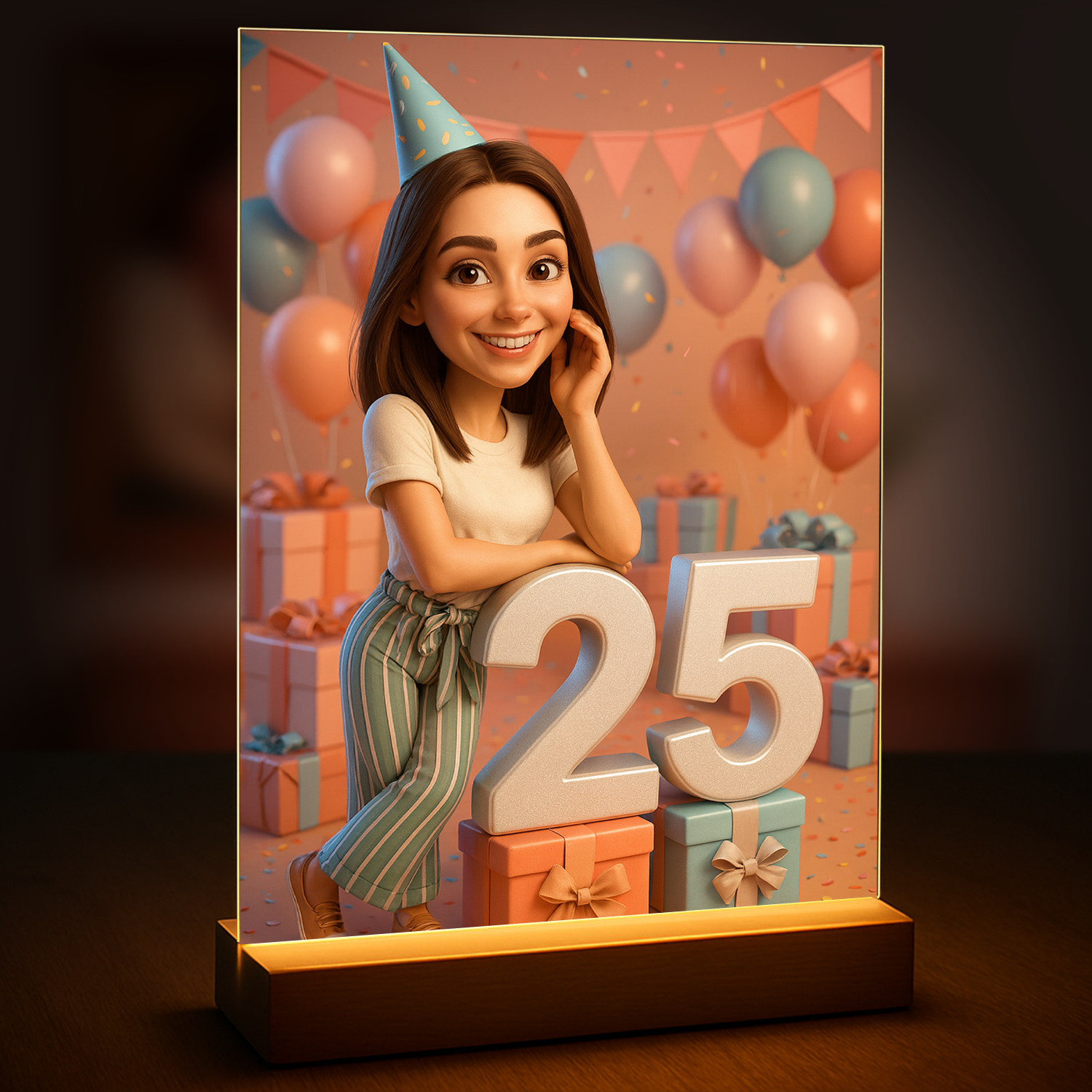 Image of Personalizowany portret kobiety na 25 urodziny na szkle akrylowym, obraz ze zdjęcia z liczbą 25 i dekoracją urodzinową