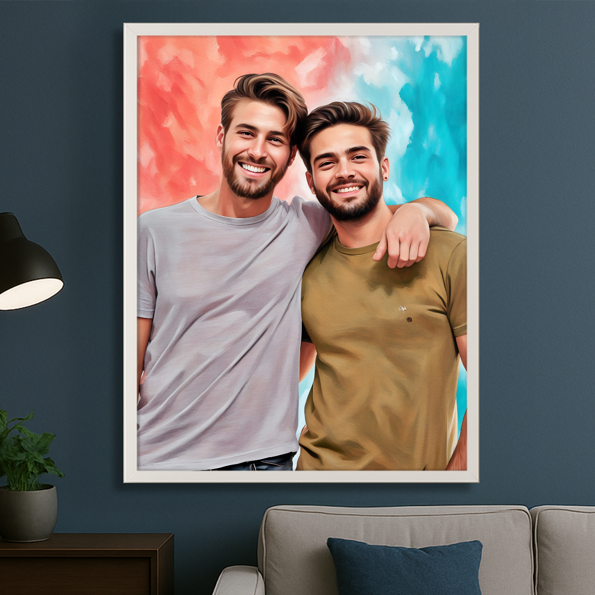 Image of Personalizowany portret braci ze zdjęcia, nowoczesny obraz na ścianę, wyjątkowy prezent dla brata
