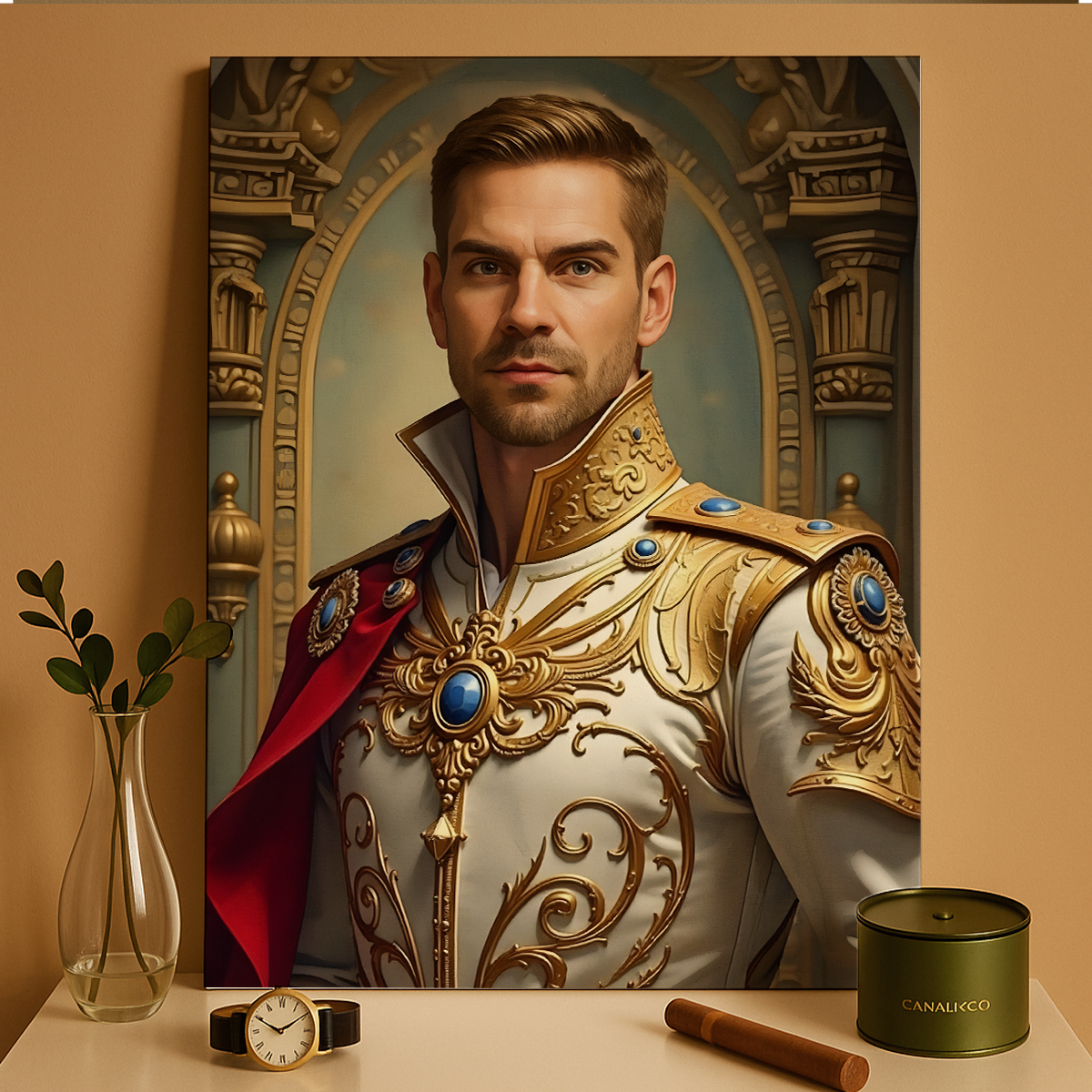 Image of Personalizowany portret mężczyzny jako króla w eleganckim stroju, obraz ze zdjęcia, wyjątkowy prezent dla męża