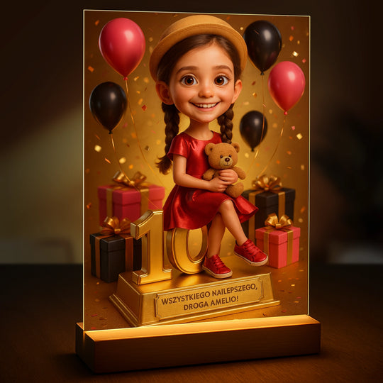 Życzenia na 10 urodziny - druk na szkle, portret z Twojego zdjęcia