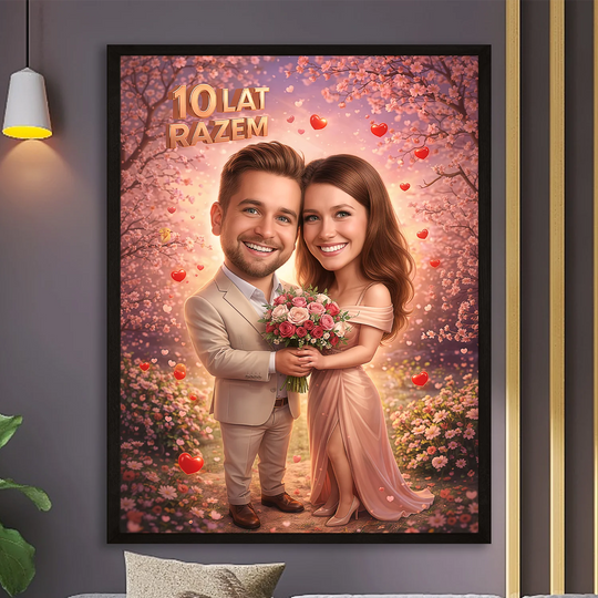 Ilustracja zakochanych na 10 lat razem - plakat z Twojego zdjęcia