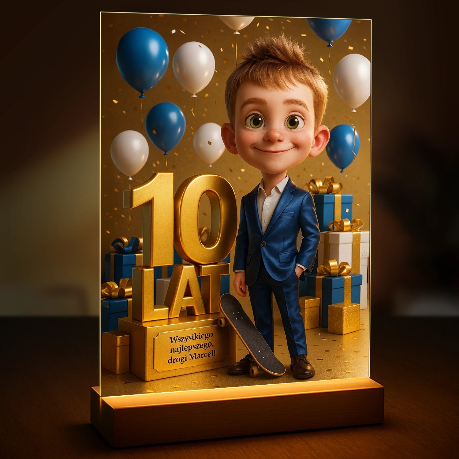 Image of Życzenia na 10 urodziny - druk na szkle, portret z Twojego zdjęcia