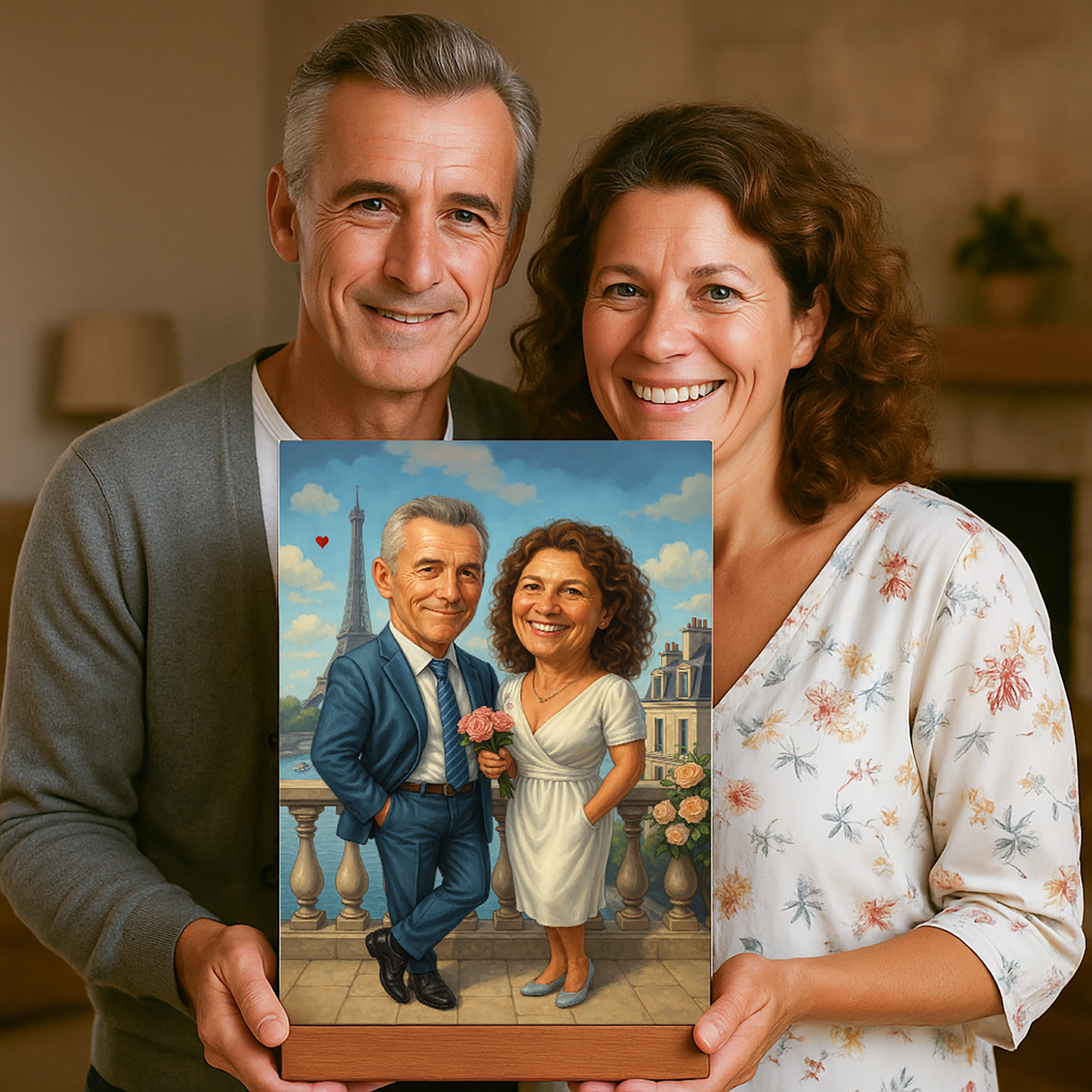 Image of Ilustracja pary małżonków - druk na szkle, portret z Twojego zdjęcia