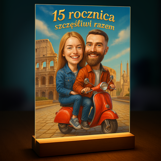 Karykatura na 15 rocznicę - druk na szkle, portret z Twojego zdjęcia