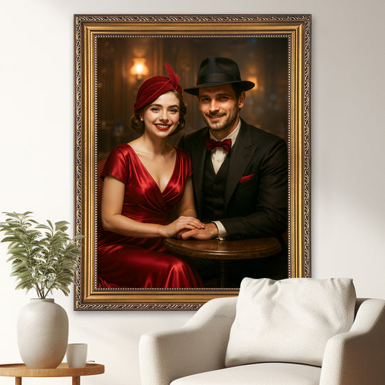 Portret pary jak z lat 30. - obraz na płótnie z Twojego zdjęcia