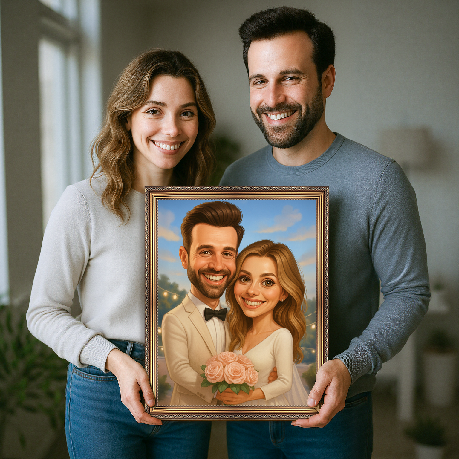 Image of Ilustrowany portret pary młodej - obraz na płótnie z Twojego zdjęcia