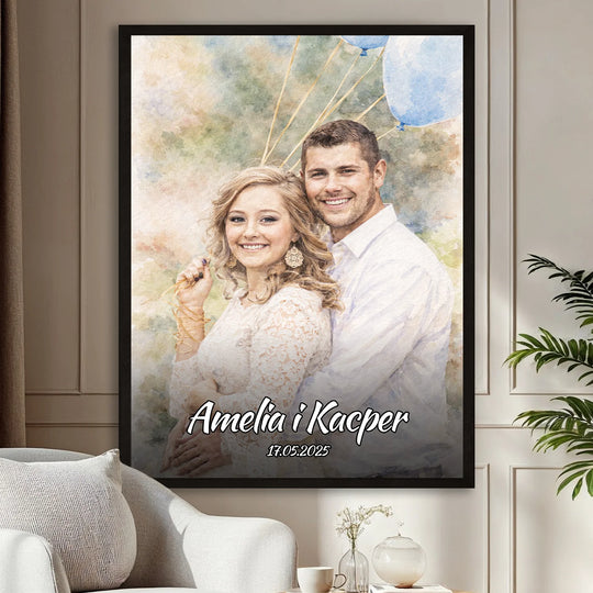 Zakochana para w stylu akwarelowym - plakat, personalizowany prezent na rocznicę