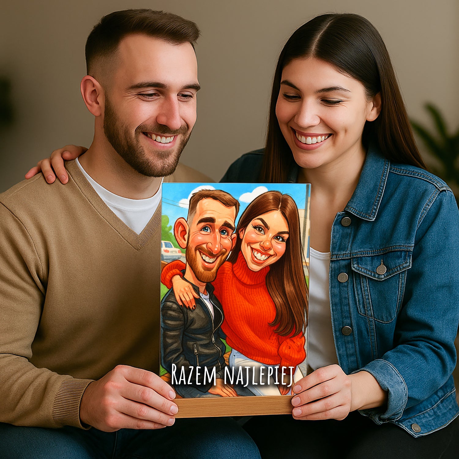 Karykatura zakochanej pary - druk na szkle, portret z Twojego zdjęcia