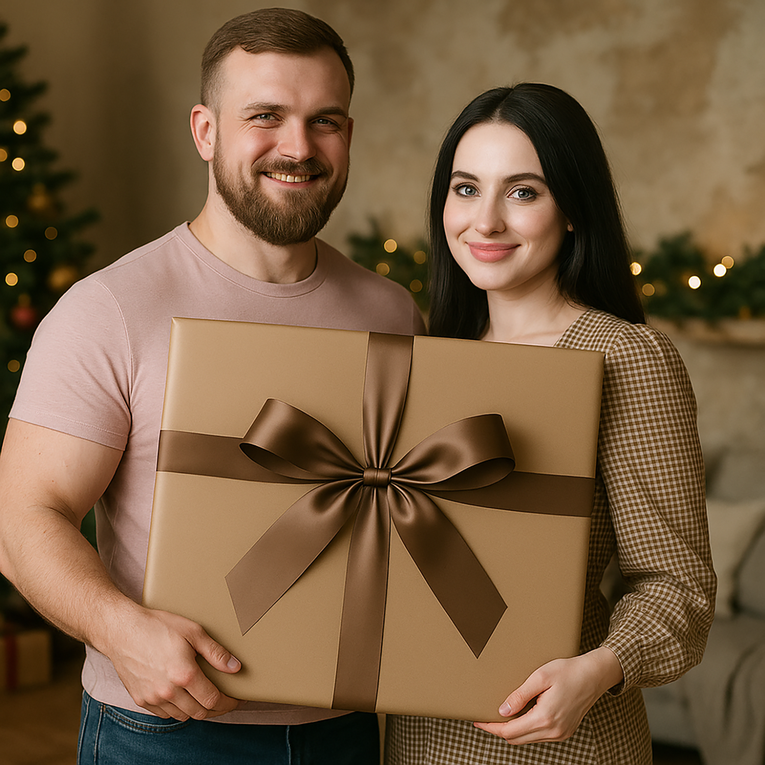 Para z bałwanem - obraz na płótnie z Twojego zdjęcia