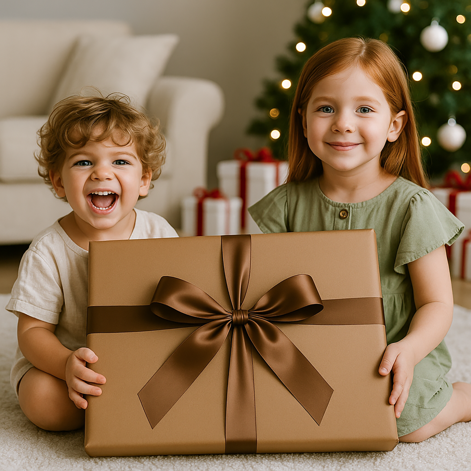 Image of Dzieci w saniach - obraz na płótnie z Twojego zdjęcia