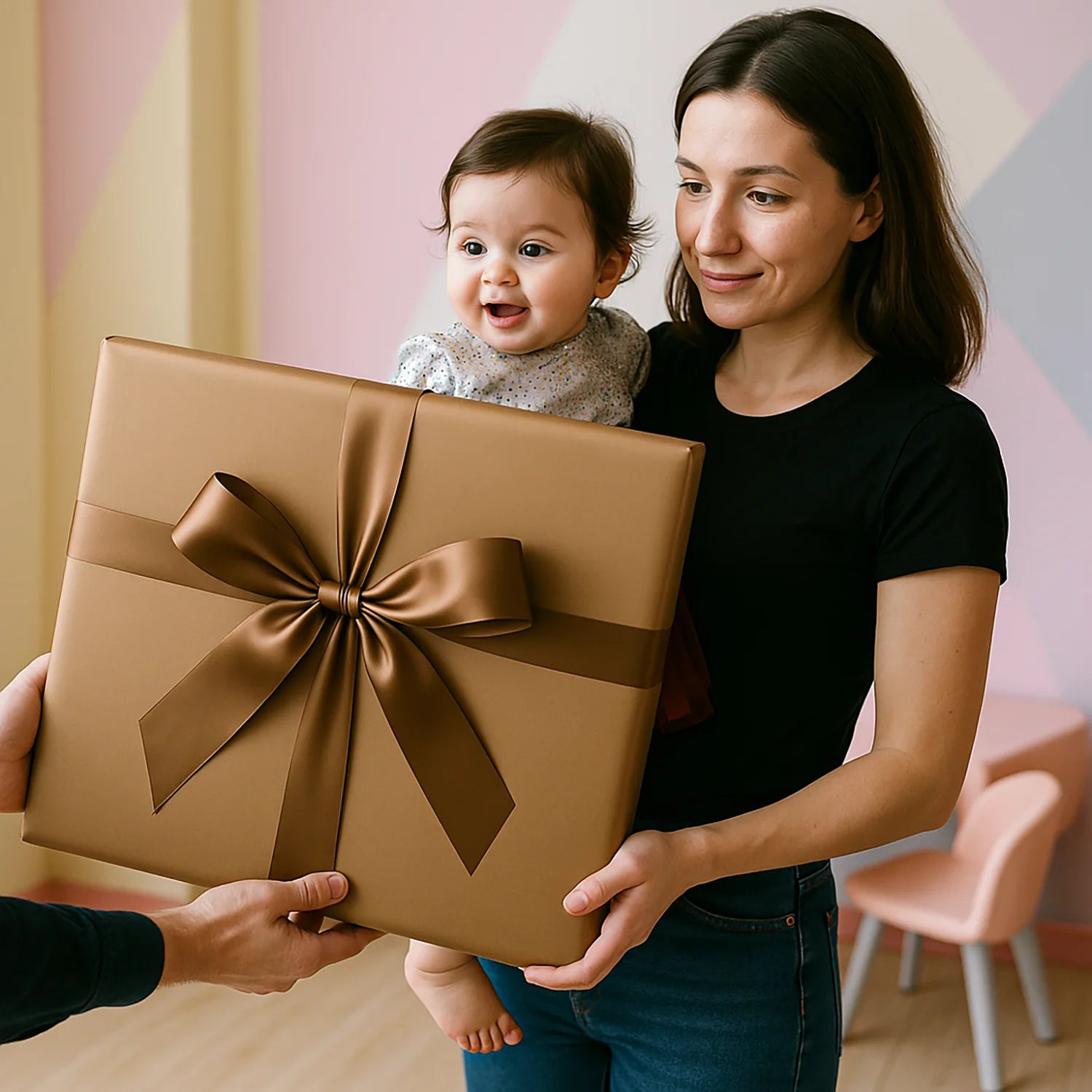 Niemowlę przy choince - obraz na płótnie z Twojego zdjęcia