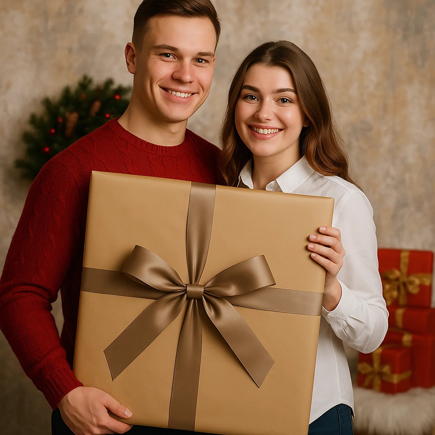 Image of Świąteczna para przy kominku - obraz na płótnie z Twojego zdjęcia