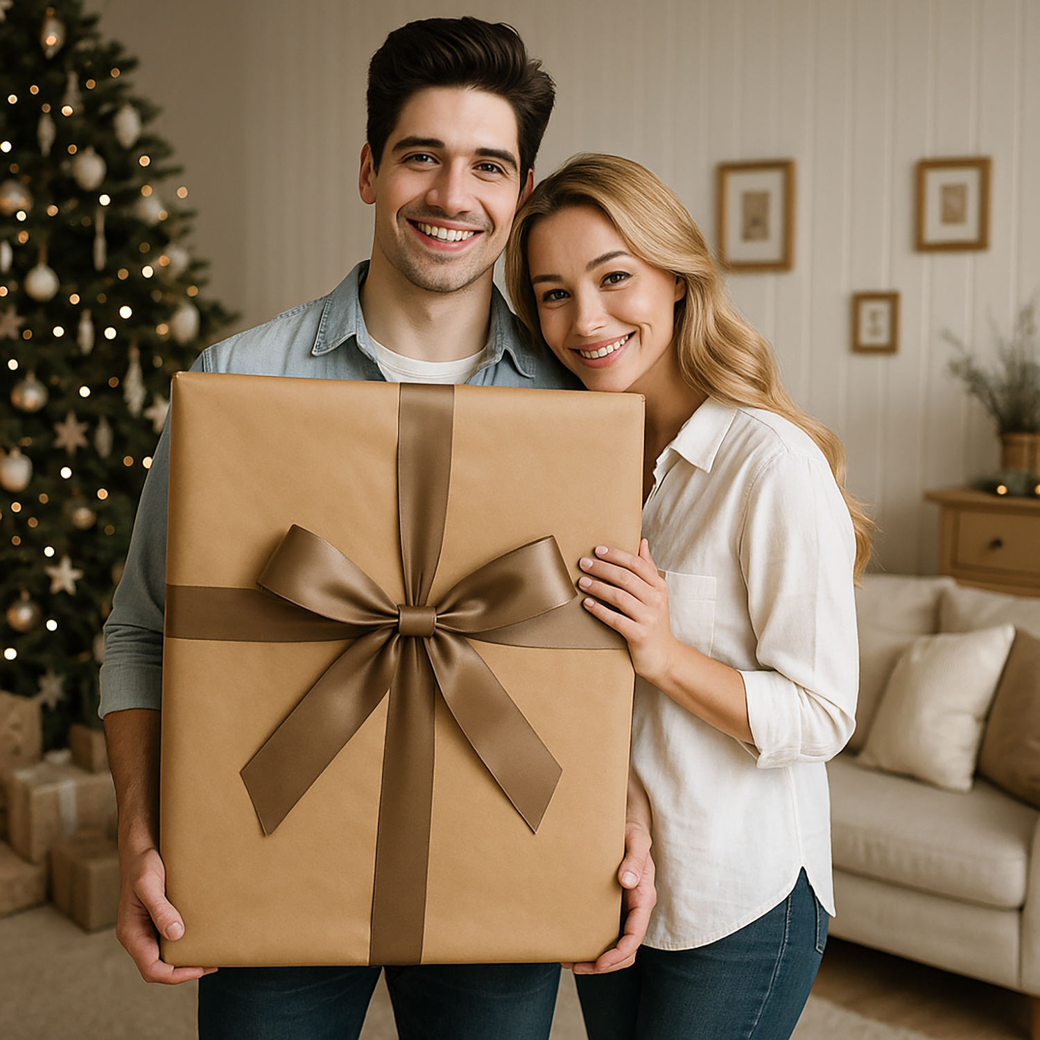 Image of Magia świąt eleganckiej pary - obraz na płótnie z Twojego zdjęcia