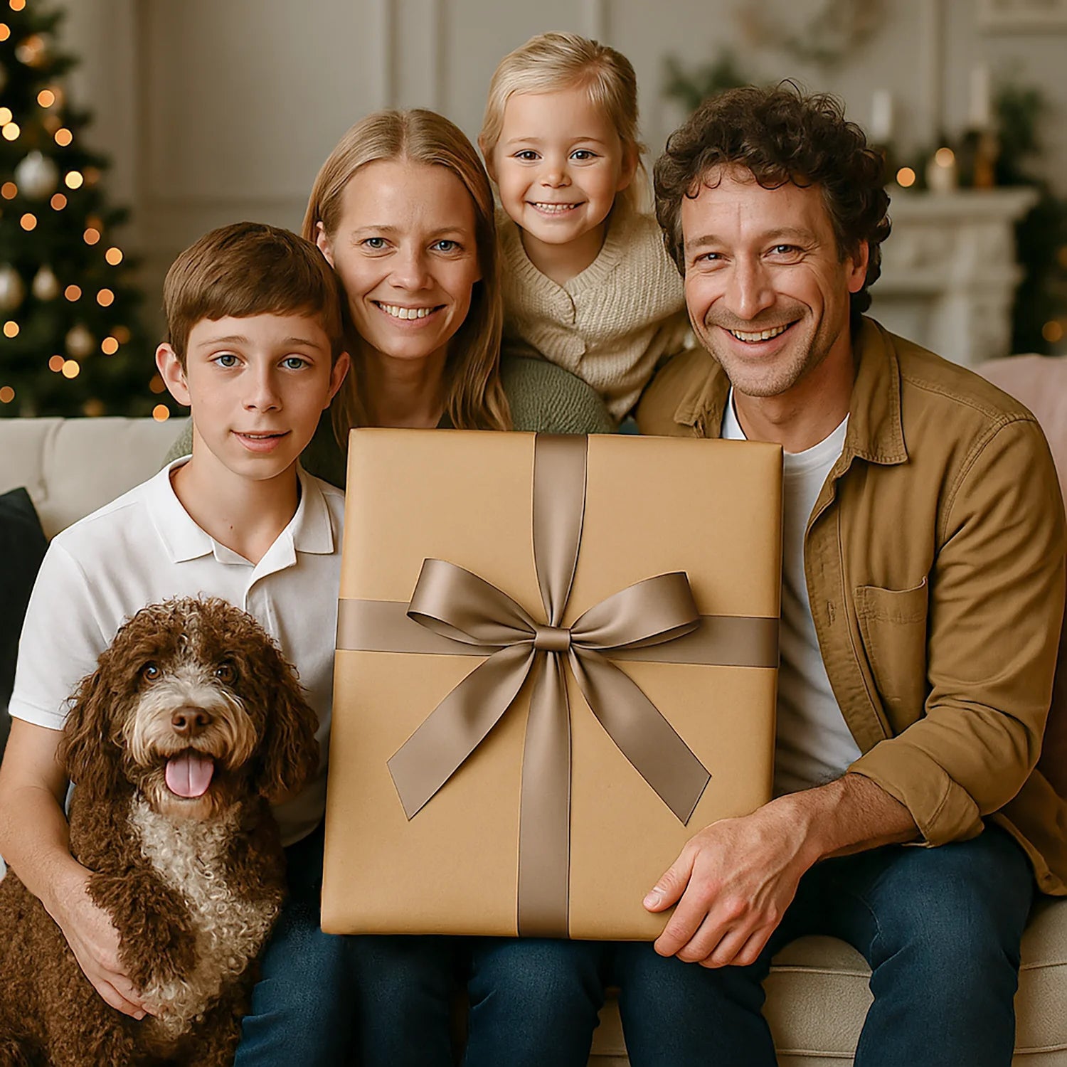 Image of Rodzinne chwile przy choince - obraz na płótnie z Twojego zdjęcia