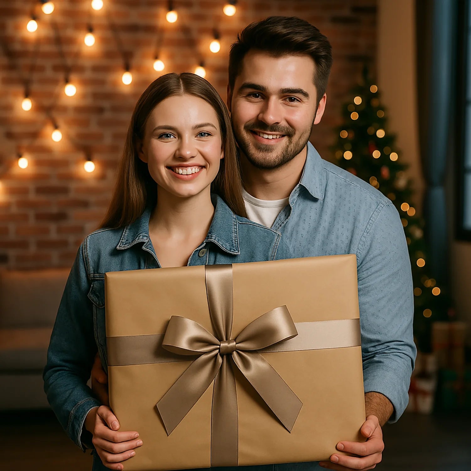 Image of Elegacka para przy choince + życzenia - plakat z Twojego zdjęcia