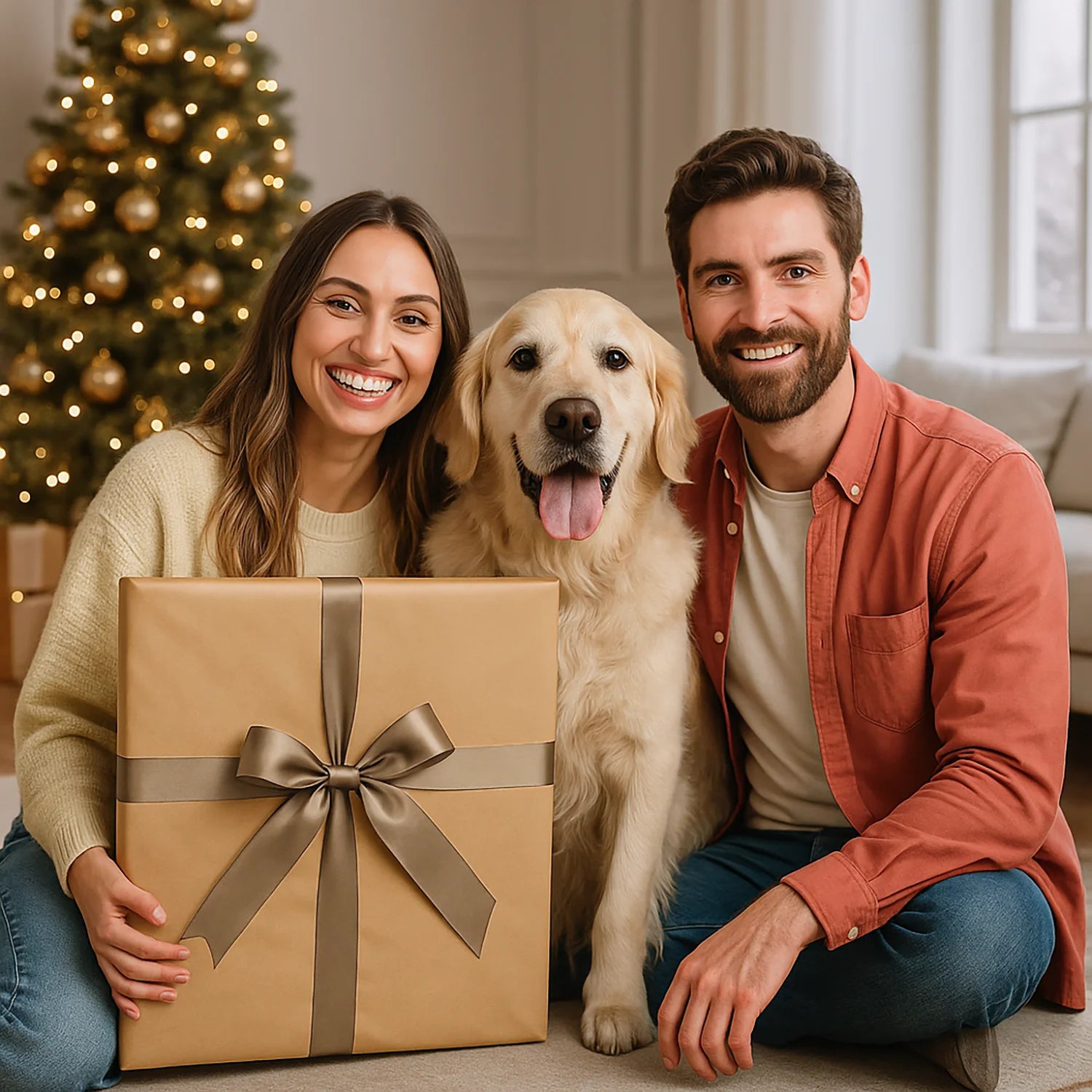 Image of Świąteczna para z psem - plakat z Twojego zdjęcia