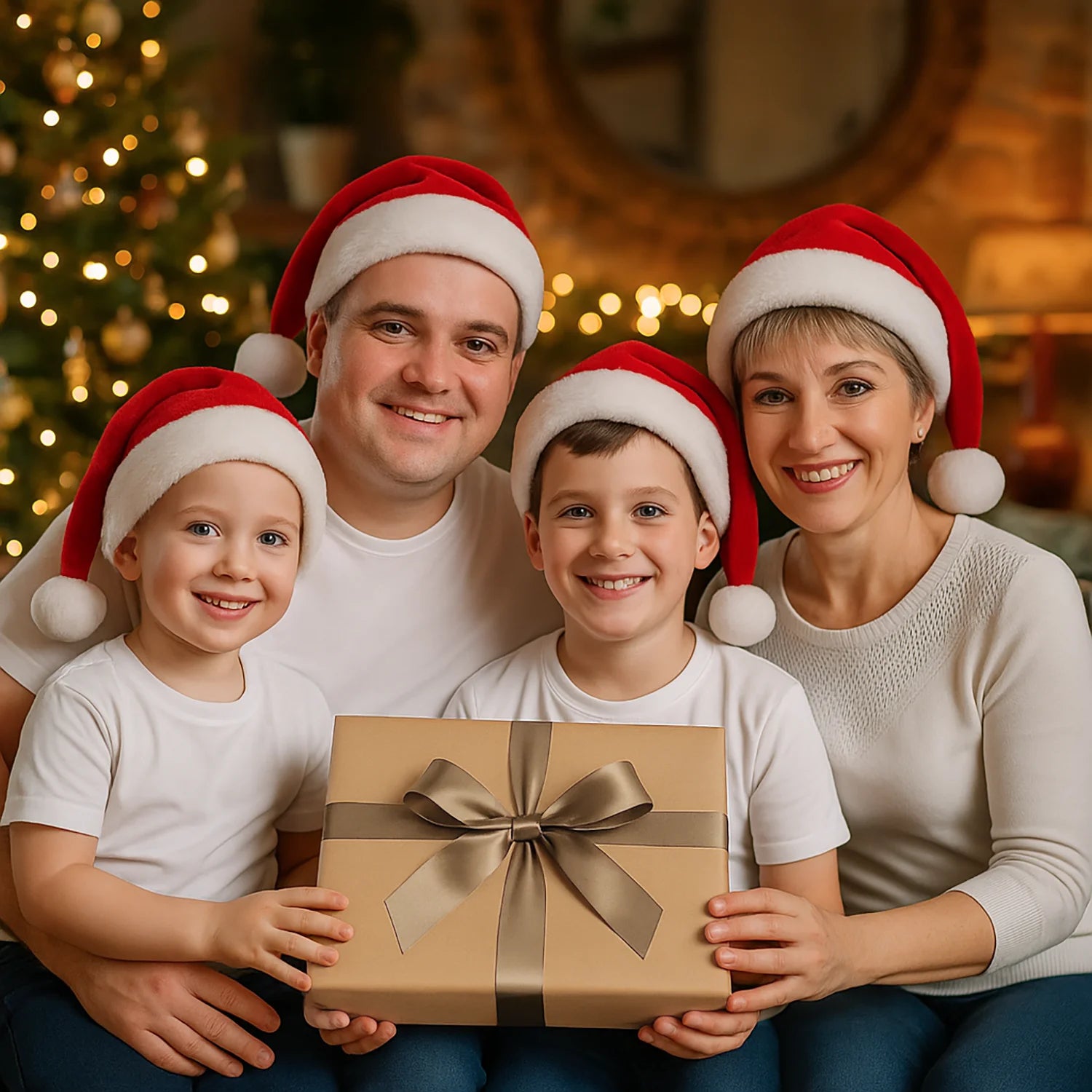 Image of Świąteczne zdjęcie rodziny + życzenia - druk na szkle z Twojego zdjęcia