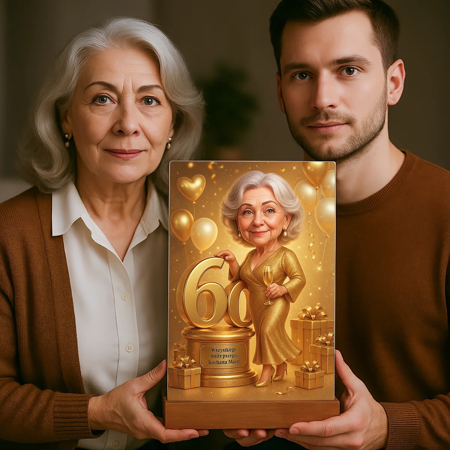 Image of Ilustracja na 60. z życzeniami - druk na szkle, portret z Twojego zdjęcia