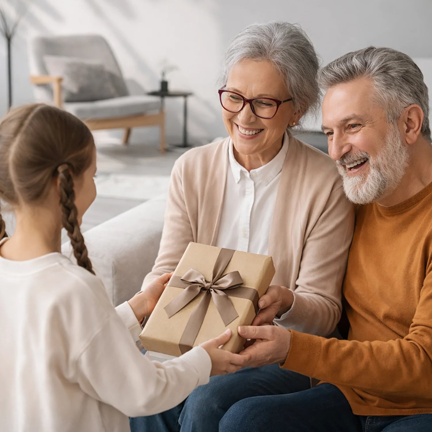 Image of Dziadkowie z ukochaną wnuczką - druk na szkle, portret z Twojego zdjęcia