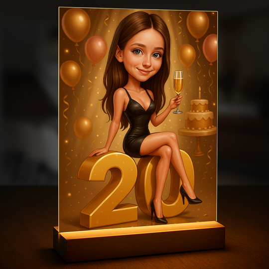 Ilustracja z okazji 20 urodzin - druk na szkle, portret z Twojego zdjęcia