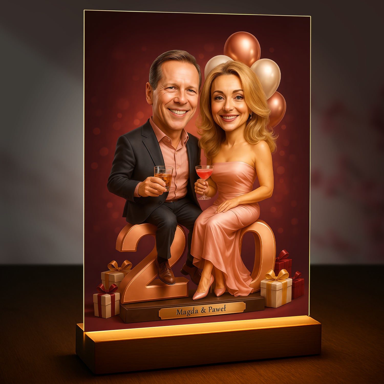 Image of Ilustracja pary na 20 rocznicę - druk na szkle, portret z Twojego zdjęcia