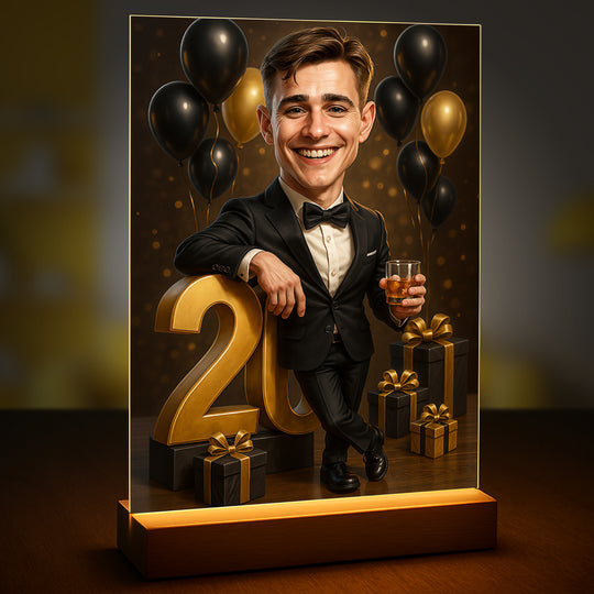 Karykatura z okazji 20 urodzin - druk na szkle, portret z Twojego zdjęcia