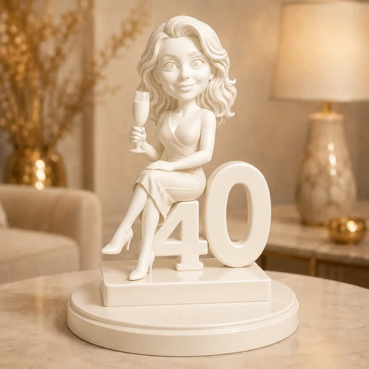 Prezent dla kobiety na 40 urodziny – personalizowana figurka 3D w stylu karykatury na 40.