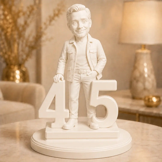 Oryginalny prezent dla niego na 45 urodziny – personalizowana figurka 3D styl karykatury na 45 urodziny