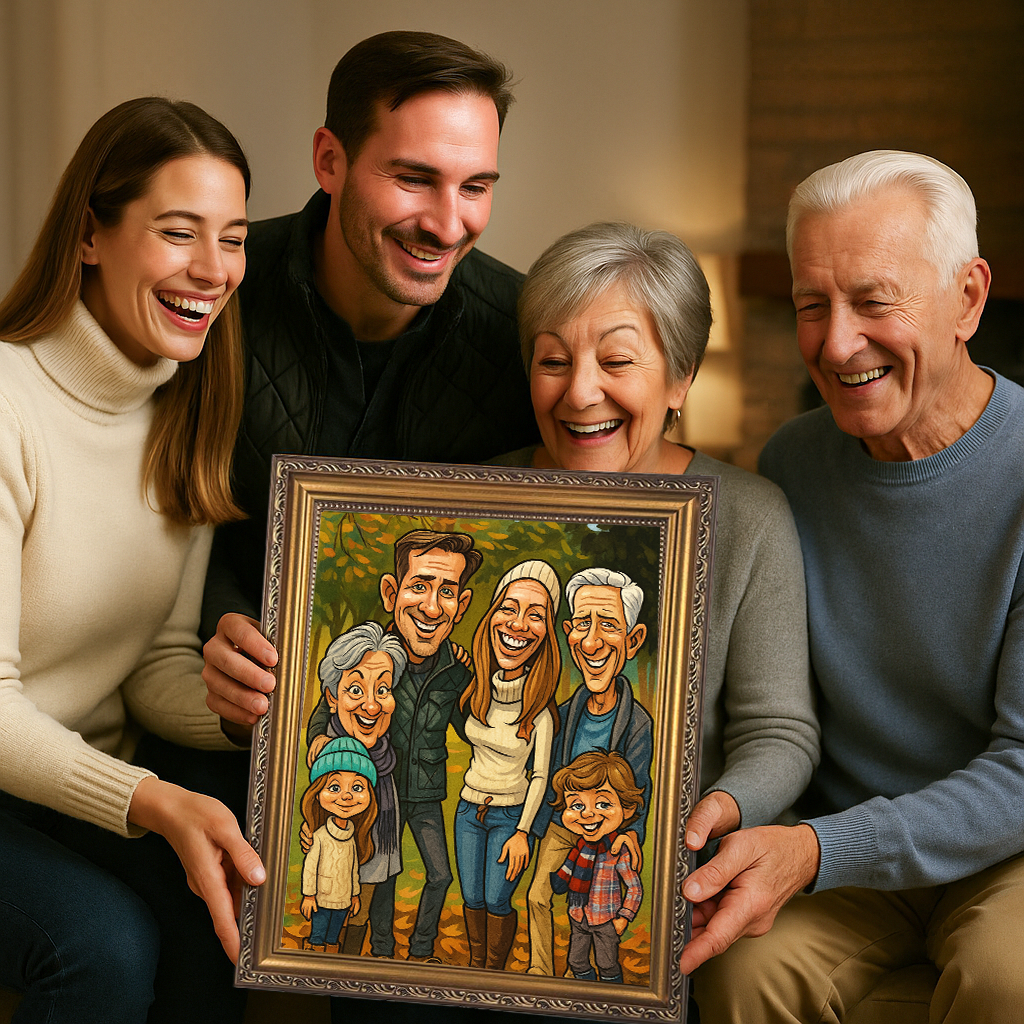 Image of Rodzinny portret w stylu karykatury - obraz na płótnie z Twojego zdjęcia