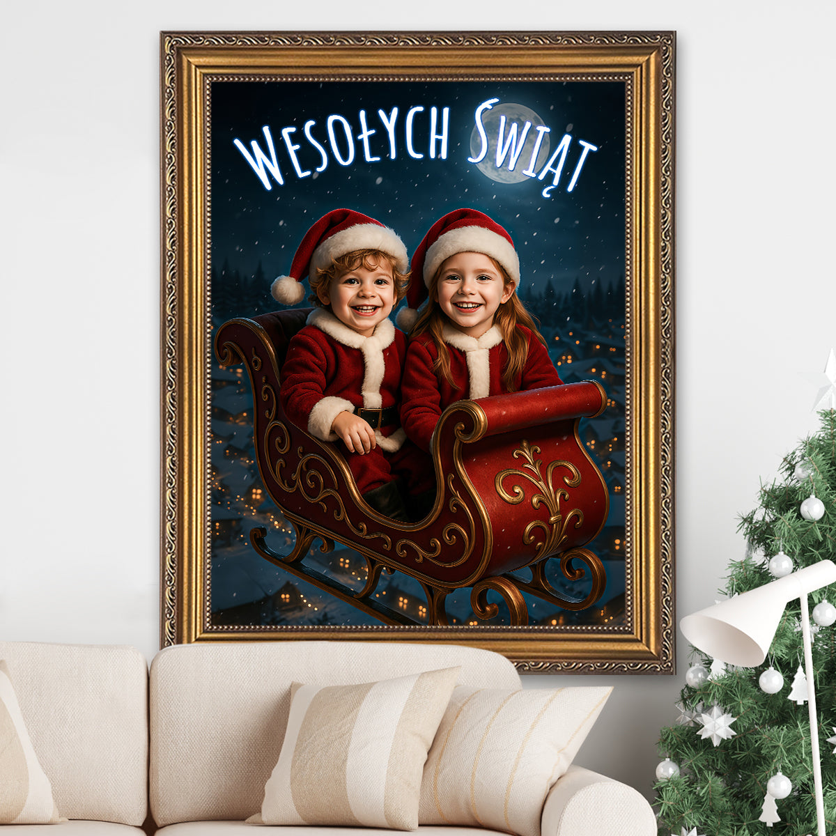 Image of Dzieci w saniach - obraz na płótnie z Twojego zdjęcia