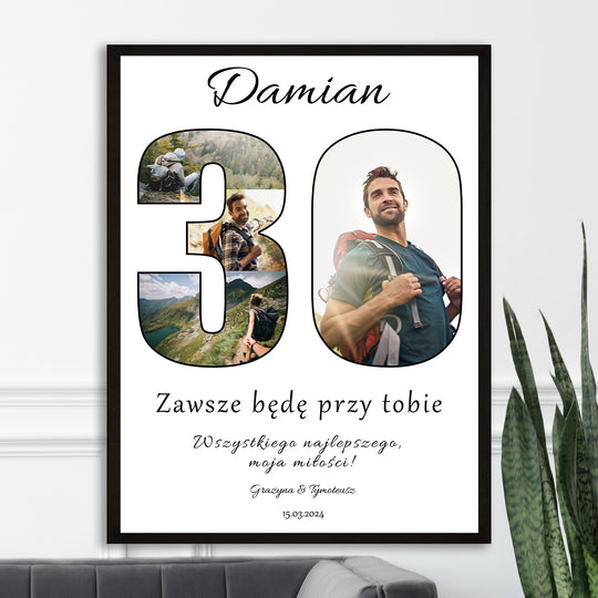 Jego 30 urodziny życzenia + kolaż - plakat z Twojego zdjęcia