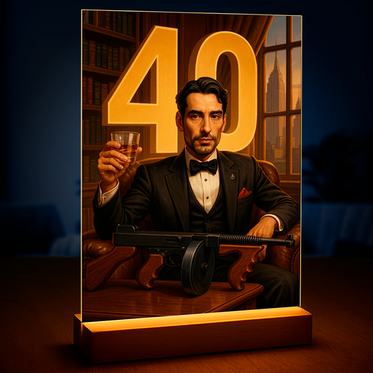Portret na 40. w stylu mafioso - druk na szkle, portret z Twojego zdjęcia