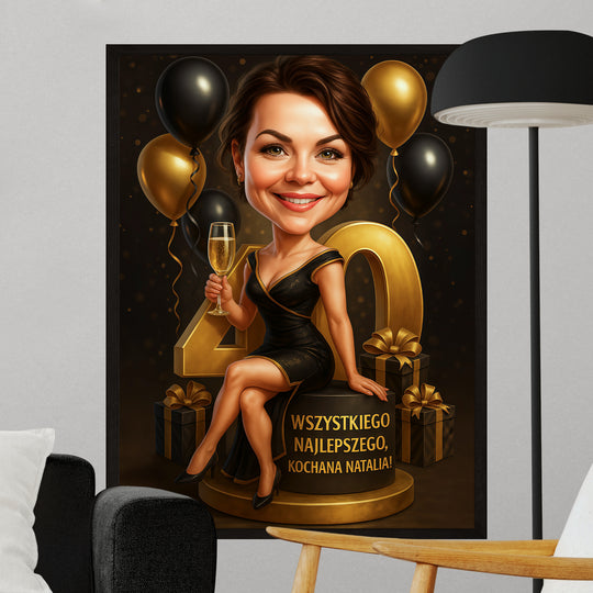 Karykatura urodzinowa na 40. - plakat z Twojego zdjęcia