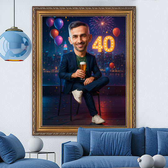 Portret czterdziestolatka z piwem - obraz na płótnie z Twojego zdjęcia