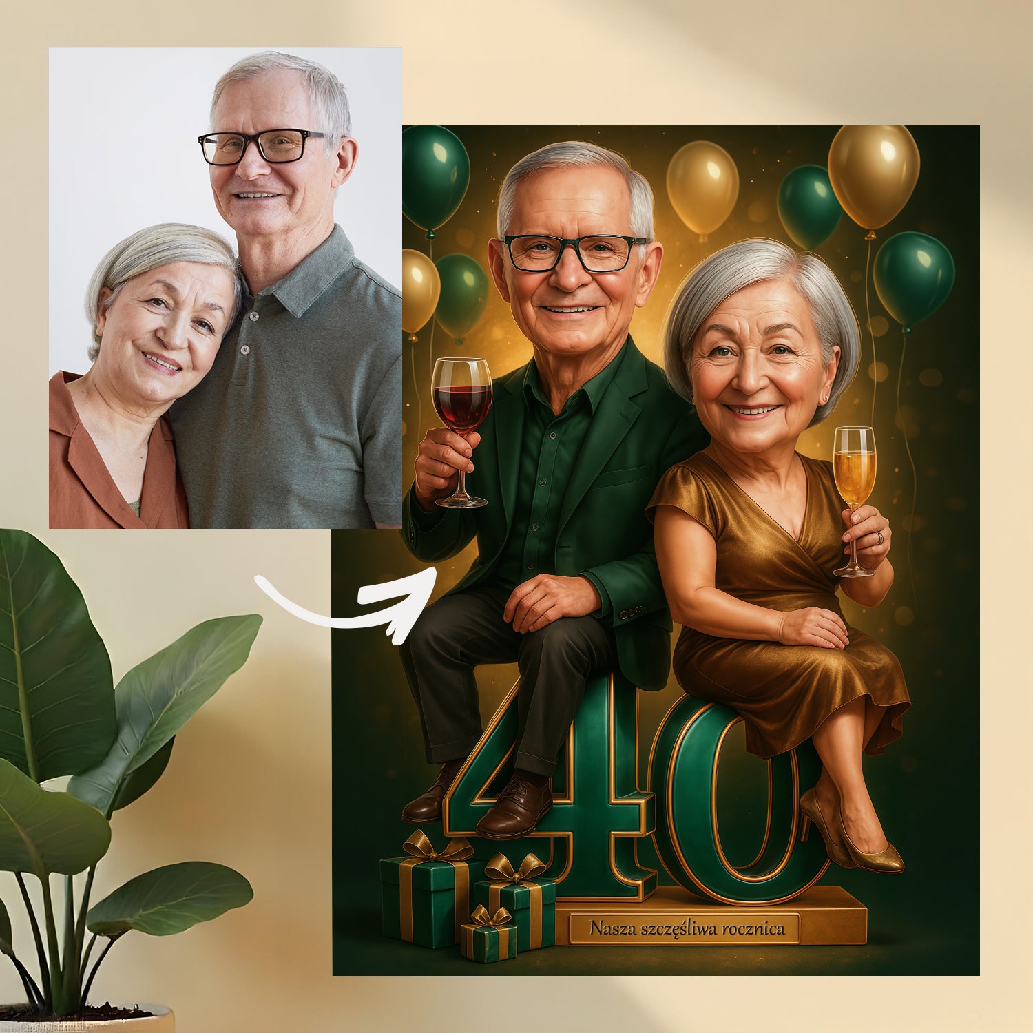 Szczęśliwe 40 lat razem - druk na szkle, portret z Twojego zdjęcia