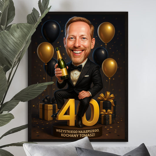 Karykatura z życzeniami na 40. - plakat z Twojego zdjęcia