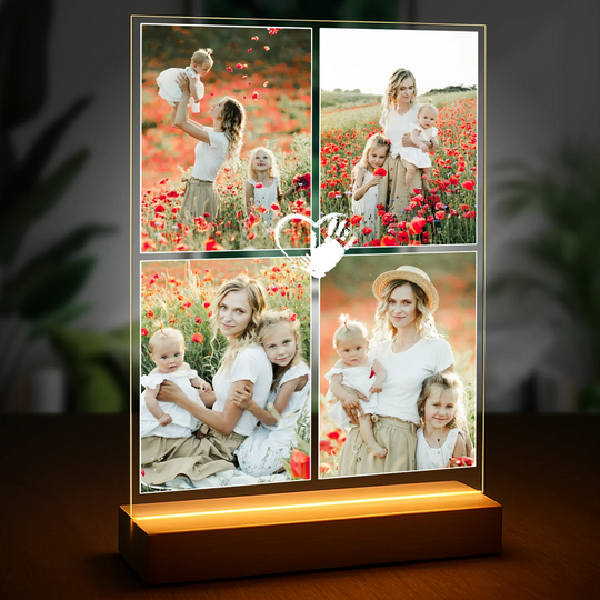 Kolaż 4 zdjęć z mamą - druk na szkle, personalizowany prezent na Dzień Matki