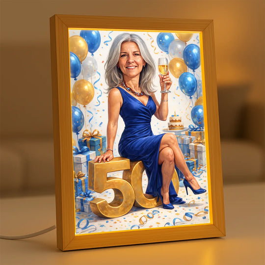 Ilustracja urodzinowa na 50. - druk na szkle, portret z Twojego zdjęcia