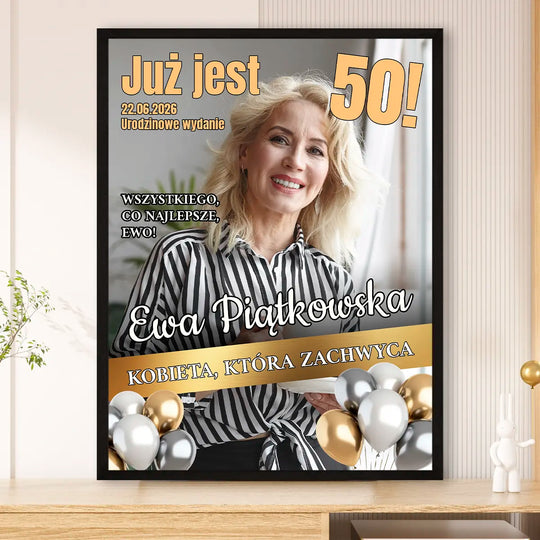 Oryginalny prezent na 50. urodziny dla kobiety – personalizowany plakat Wyjątkowa od 50 lat
