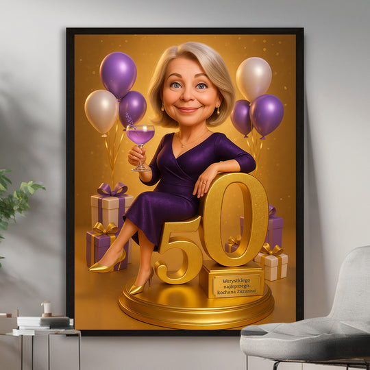 Karykatura z życzeniami na 50 urodziny - plakat z Twojego zdjęcia