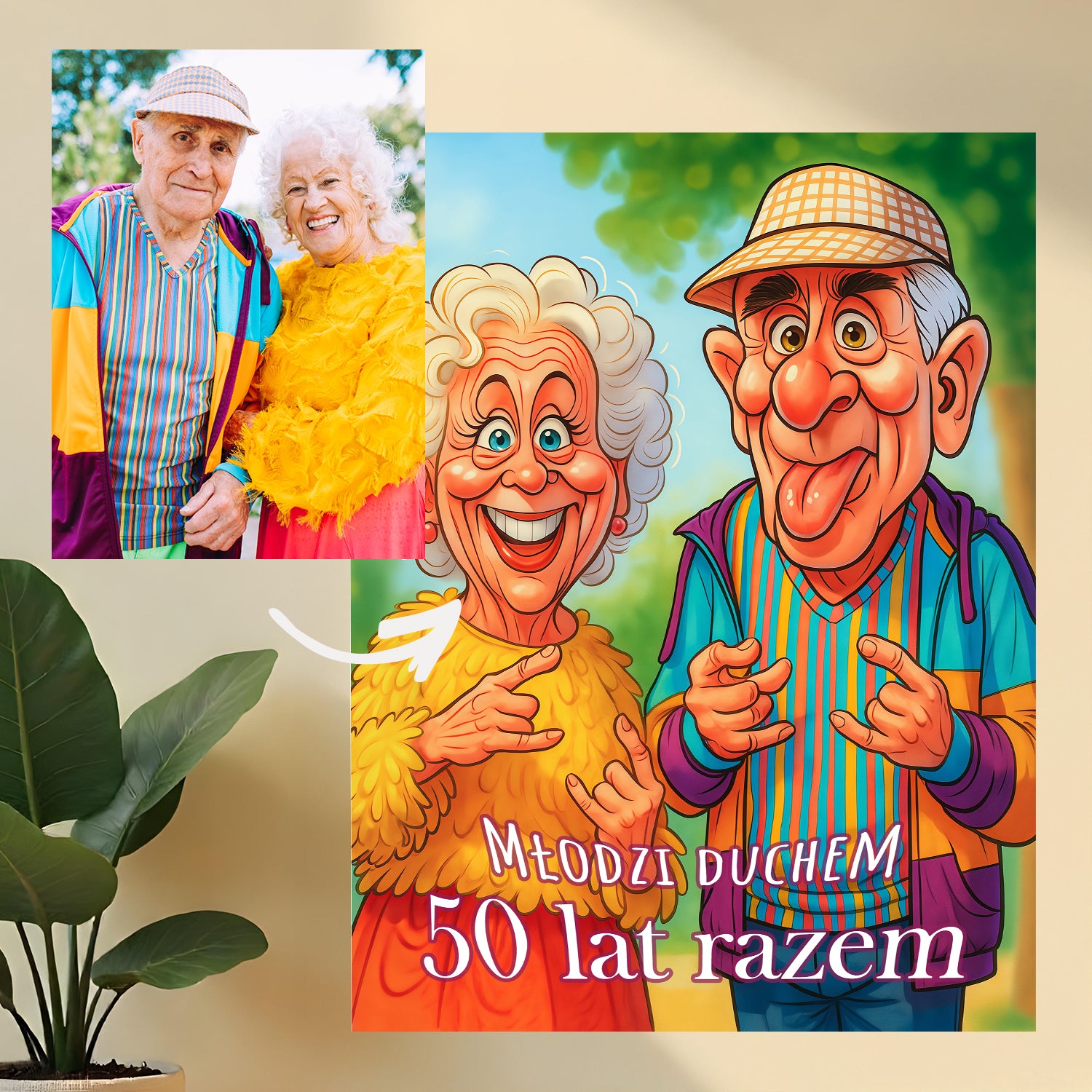 Image of Młodzi duchem karykatura - druk na szkle, portret z Twojego zdjęcia