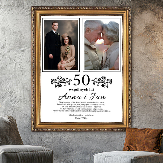 Życzenia na 50 lat małżeństwa - kolaż na płótnie z Twojego zdjęcia