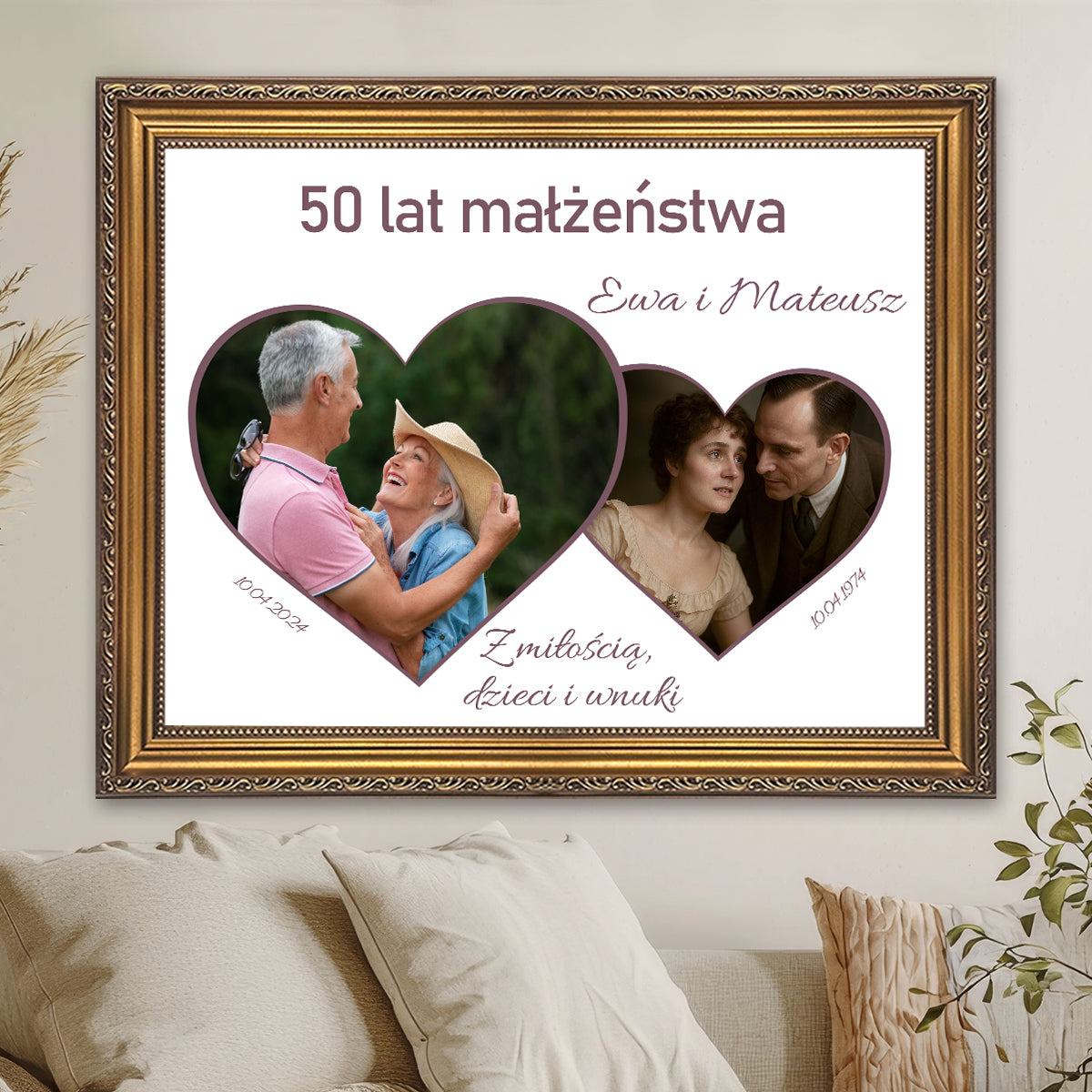 50 lat małżeństwa - kolaż na płótnie z Twojego zdjęcia