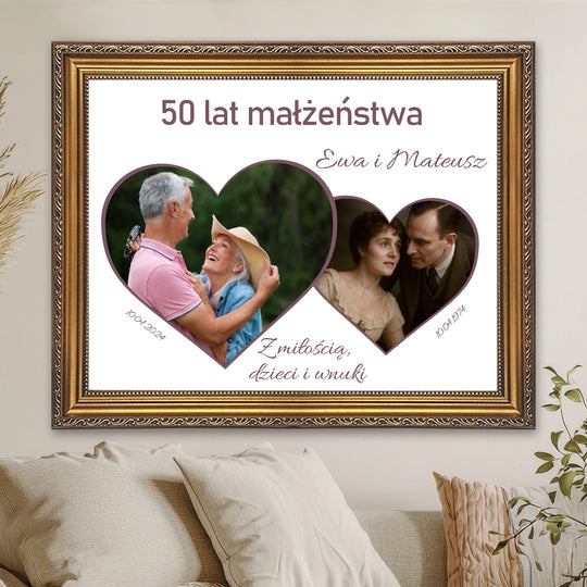 50 lat małżeństwa - kolaż na płótnie z Twojego zdjęcia
