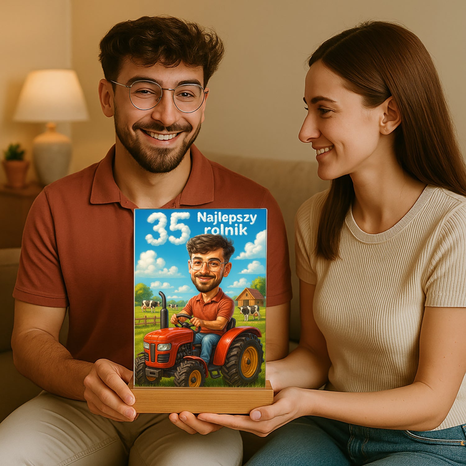 Image of Karykatura na 35 urodziny rolnika - druk na szkle, portret z Twojego zdjęcia