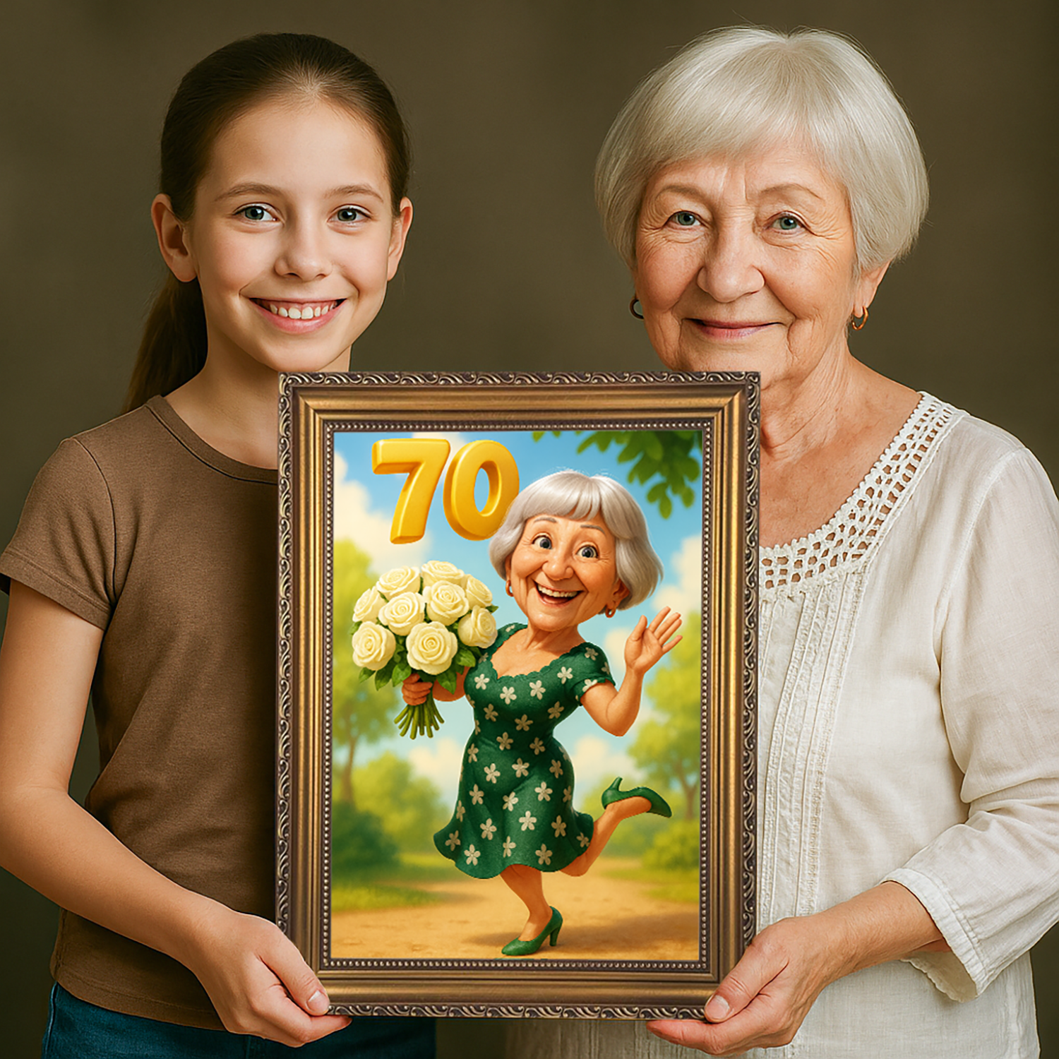 Image of Portret w ilustrowanym stylu na 70 urodziny - obraz na płótnie z Twojego zdjęcia