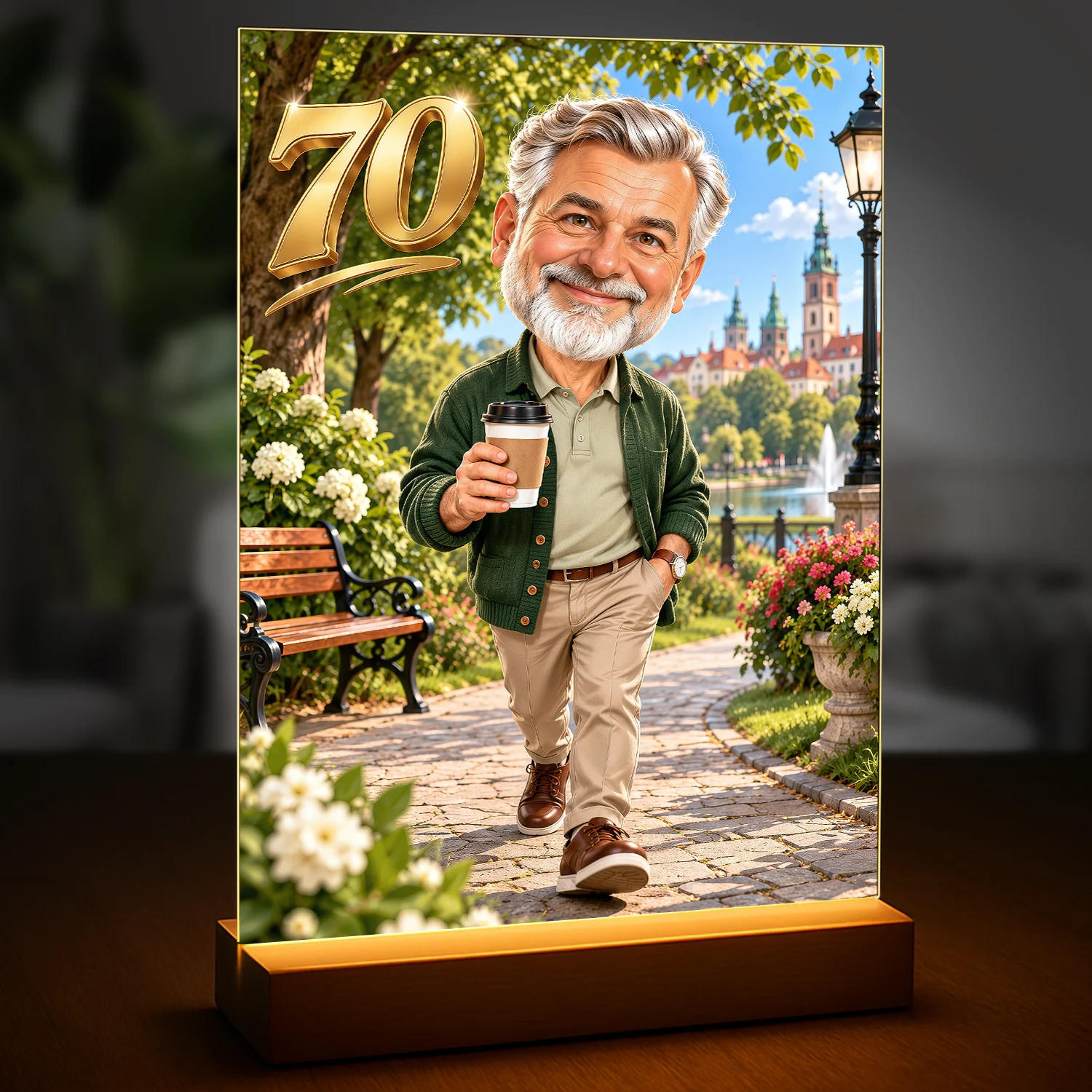Image of Personalizowany portret na szkle ze zdjęcia – prezent dla niego na 70 urodziny