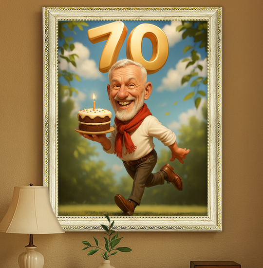 Karykatura na 70 urodziny - obraz na płótnie z Twojego zdjęcia