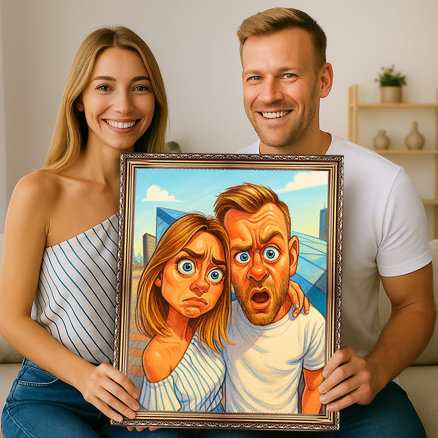 Karykatura pary - obraz na płótnie z Twojego zdjęcia