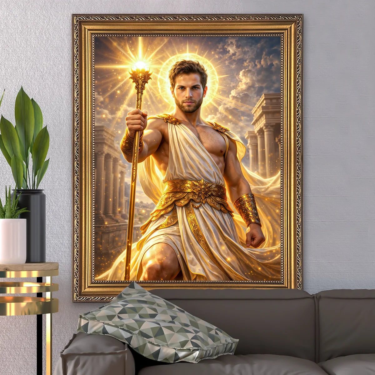 Image of Portret na płótnie w stylu boga Apolla ze zdjęcia – personalizowany obraz mężczyzny, prezent na urodziny lub jubileusz